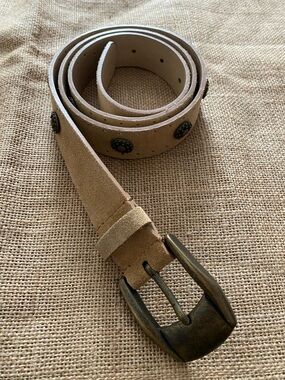 Martina Mori Tan Suede Leather Belt with Stud Detail Made in Italy